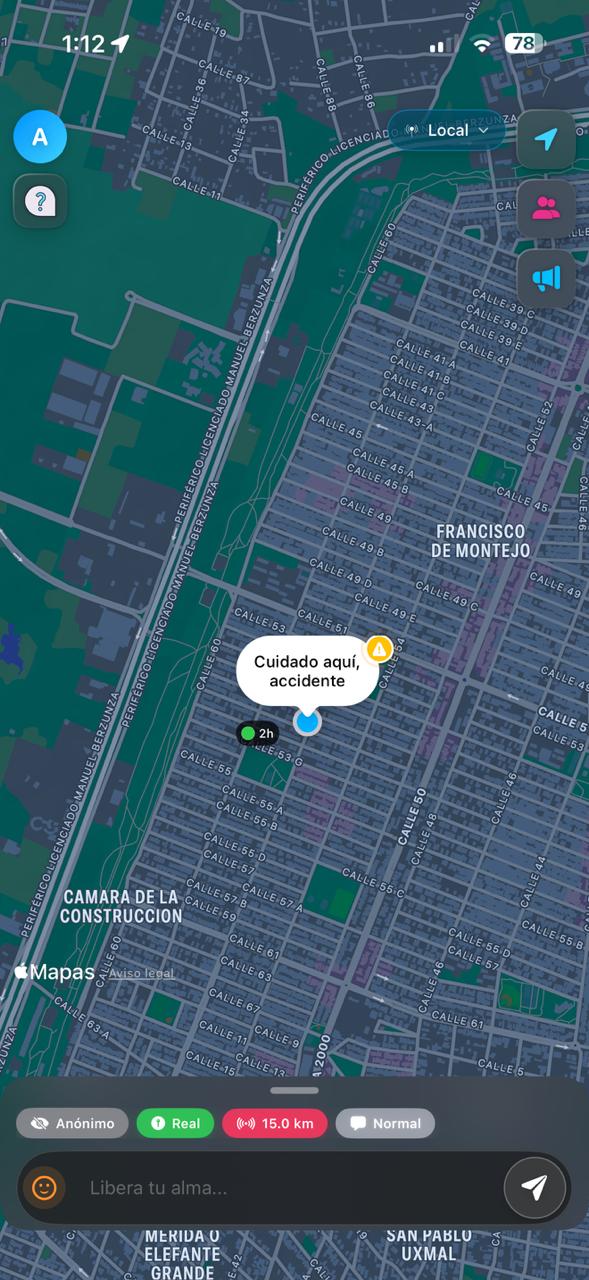 Pantalla de mapa con alertas de seguridad