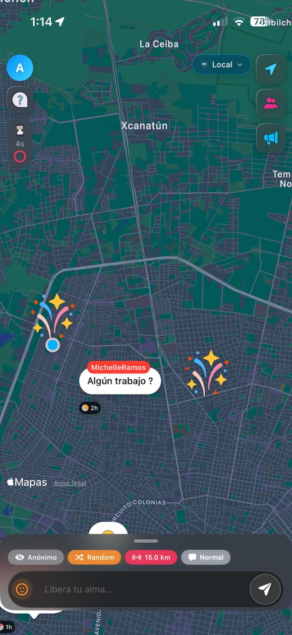 Pantalla de mapa con interacciones comunitarias