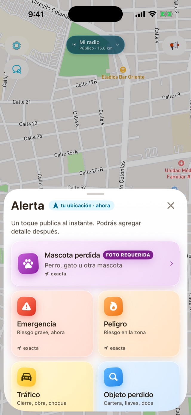 Enviar una alerta con un toque: las categorías