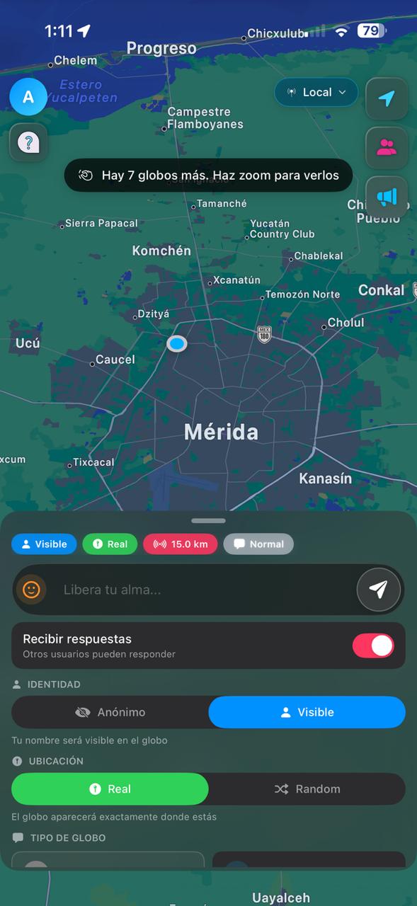 Pantalla principal del mapa interactivo de Liivoo - Explora mensajes de tu comunidad local